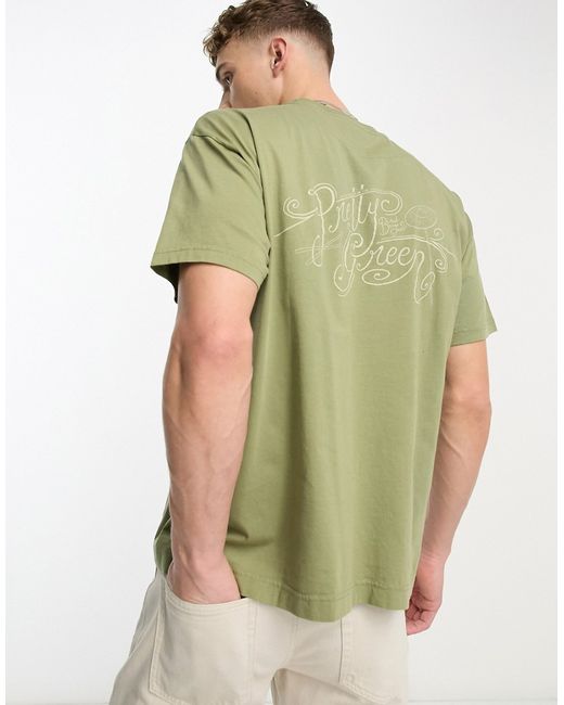 Pretty Green Cymbal relaxed fit t-shirt in khaki with back print