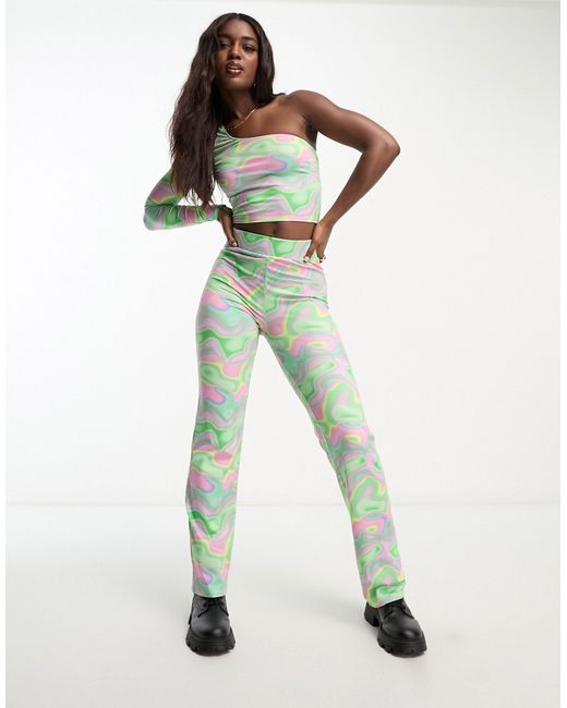 Monki flared pants in swirl prink part of a set-