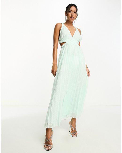 Asos Design pleat plunge neck midi dress with elastic straps and back in apple