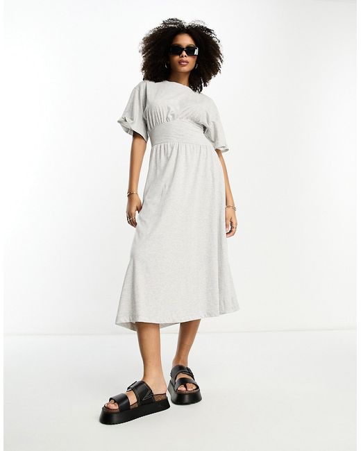 River Island jersey smock midi dress with cinched waist in light