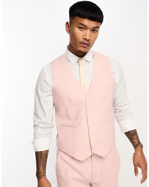 Asos Design super skinny linen mix vest in pastel