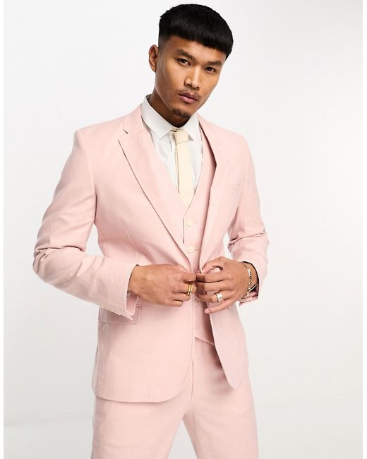 Asos Design super skinny linen mix suit jacket in pastel