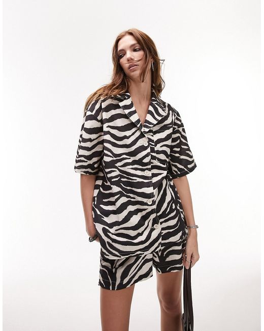 TopShop short sleeve zebra print shirt in monochrome part of a set-