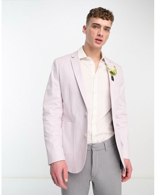 Asos Design wedding skinny cotton blazer in lilac-