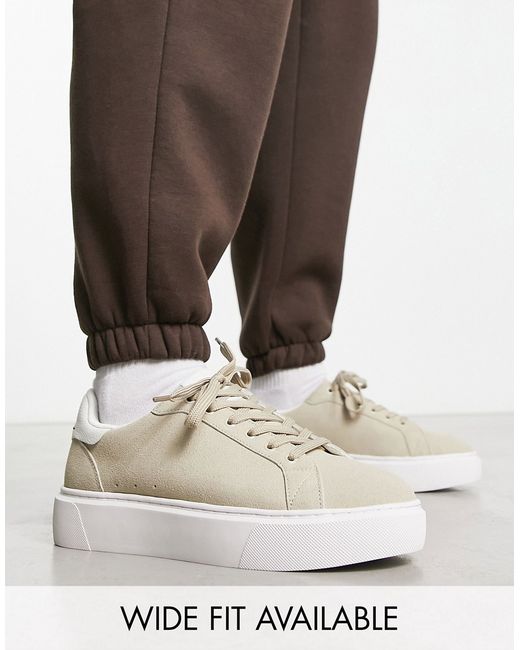 Asos Design chunky lace up sneakers in stone-