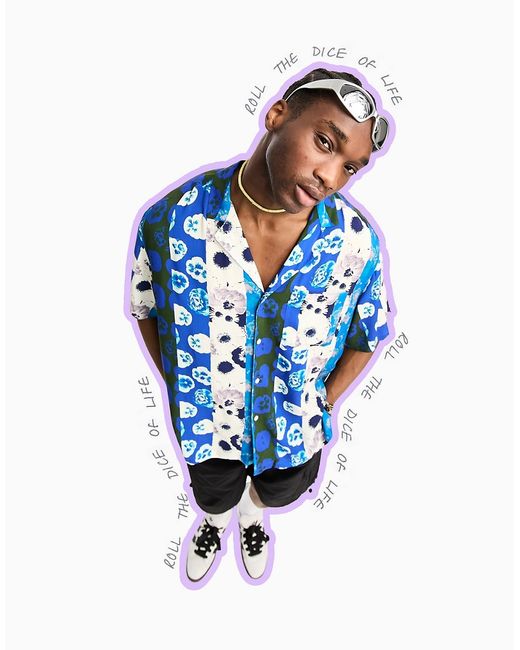 Asos Design oversized revere longline bowling shirt in floral photographic patchwork print