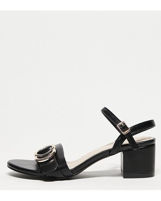 Yours Wide Fit buckle detail block heeled sandal in