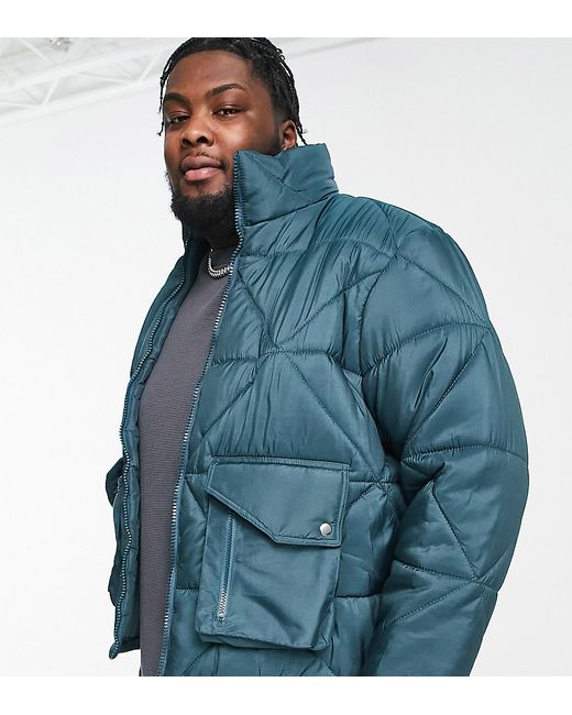 Another Influence Plus diamond quilted puffer in teal-