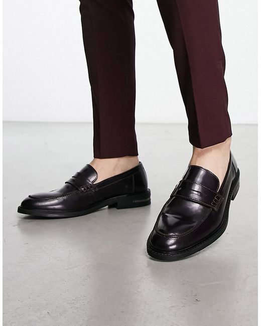Walk London Oliver loafers in burgundy hi shine leather-