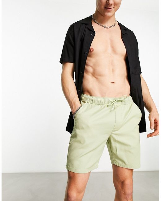 Asos Design skinny chino shorts in mid length light khaki-