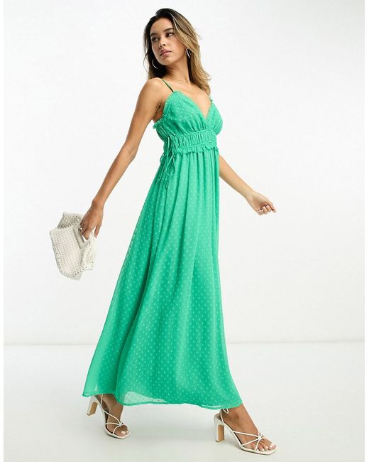 Asos Design elasticated frill waist midi slip dress in bright texture