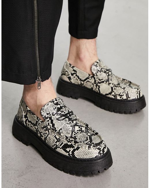 Asos Design chunky loafers in faux snake-