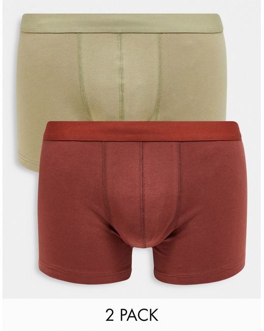 Asos Design 2-pack trunks in khaki and burgundy-