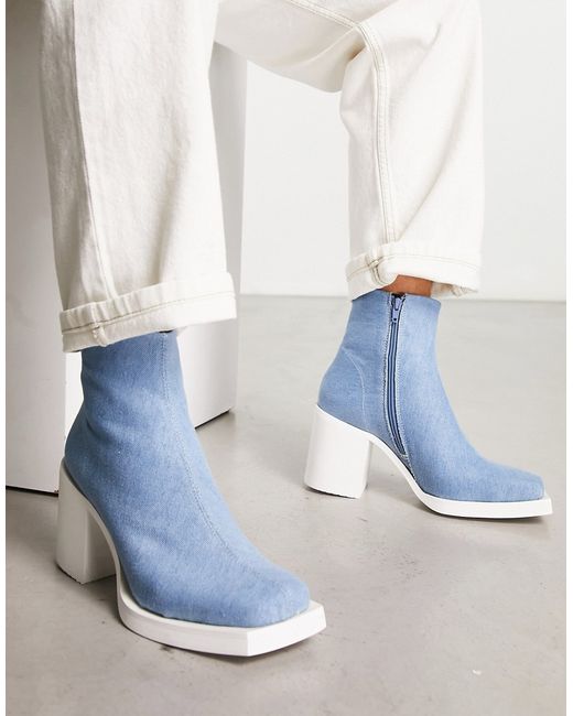 Asos Design heeled chelsea boots in denim with white sole