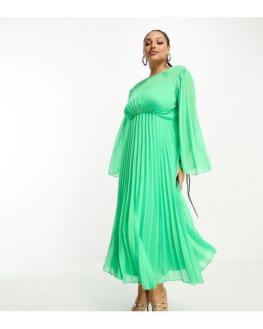ASOS Curve DESIGN Curve tie back fluted sleeve pleated midi dress in