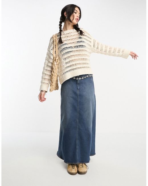 Asos Design sweater with open stitch in textured yarn cream-