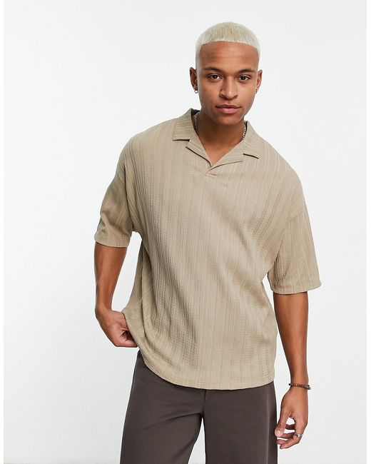Asos Design oversized revere polo shirt in khaki texture-