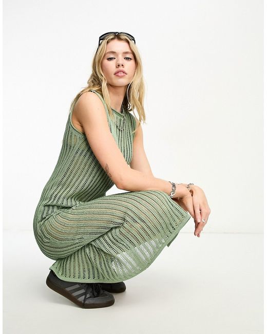 Asos Design knit relaxed midi dress in sheer rib khaki-