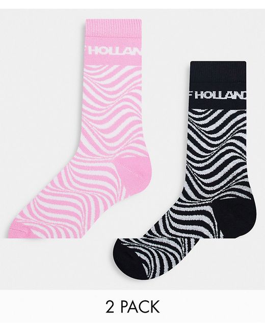 House Of Holland two pack socks in black and swirl print