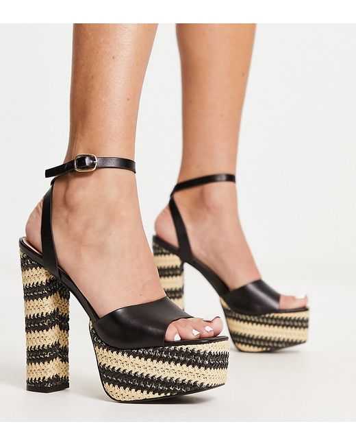 South Beach square toe straw platform sandals in