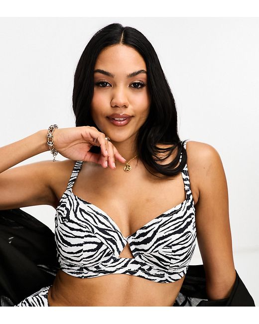 Wolf & Whistle Exclusive Fuller Bust mix match underwire bikini top in zebra print-
