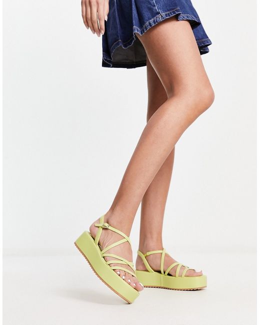 Schuh Exclusive Taya strappy flatform sandals in lime-