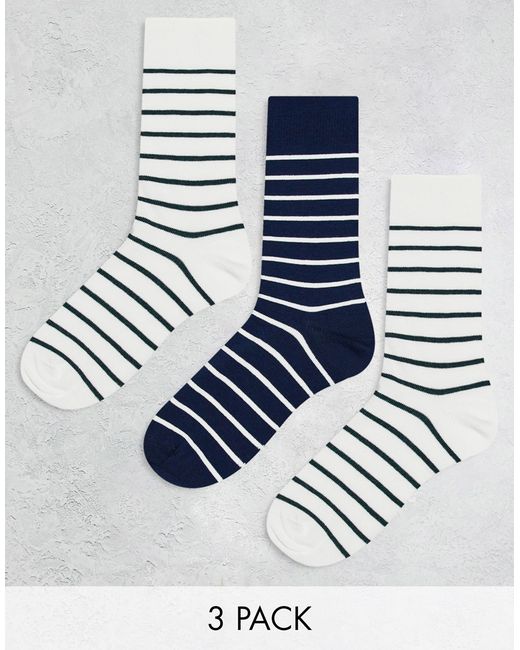 Asos Design 3 pack ankle socks with roll top in off white/black/green-