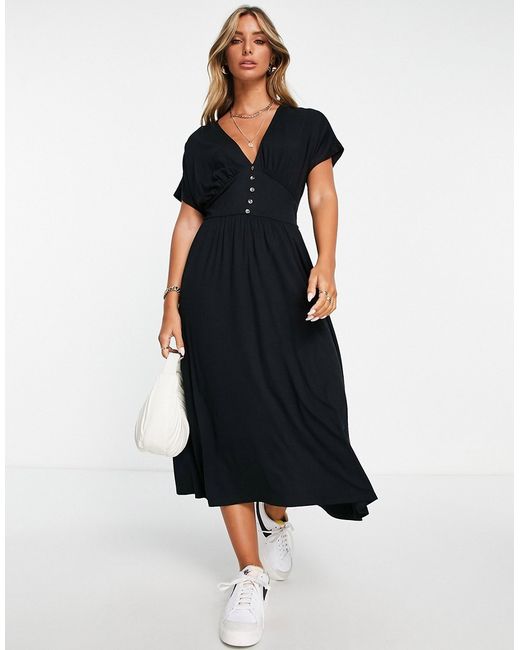 Asos Design waisted midi tea dress with buttons in