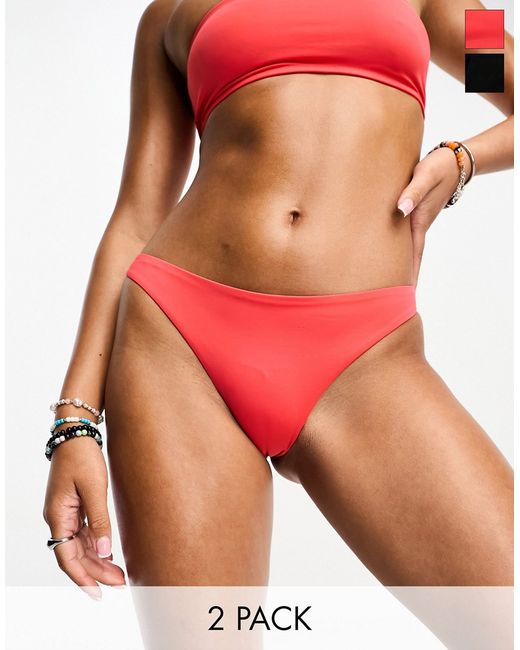 Weekday Ava bikini bottom 2 pack in black red-