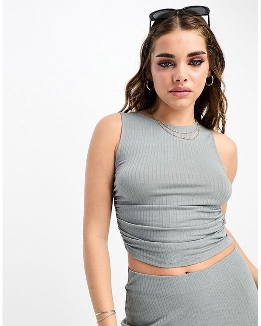 Pull & Bear ribbed racer tank top in dusty part of a set