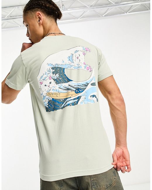 Rip N Dip RIPNDIP great wave t-shirt in sage with chest and back print-