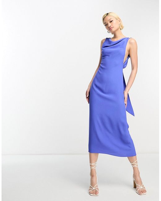 Asos Design sleeveless cowl neck midaxi dress with tie back detail in cobalt