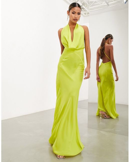 ASOS Edition satin statement cowl neck maxi dress in lime