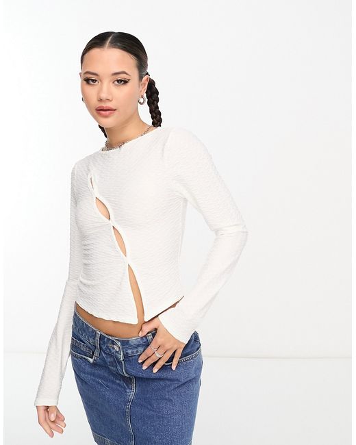 Collusion long sleeve textured cut out top in