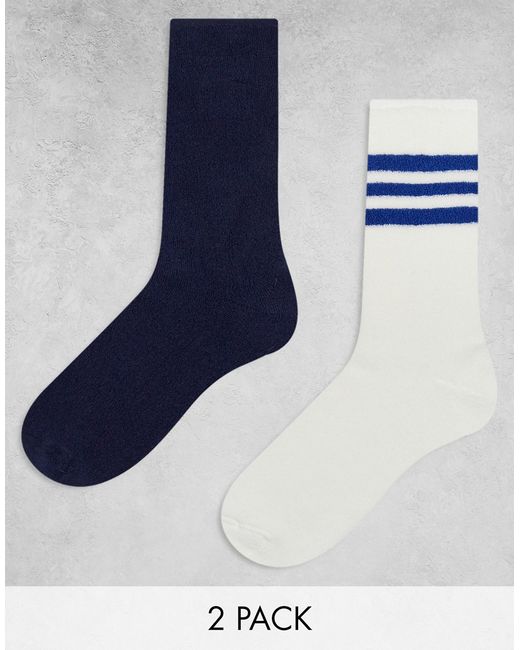 Asos Design 2 pack sock in towelling with stripe