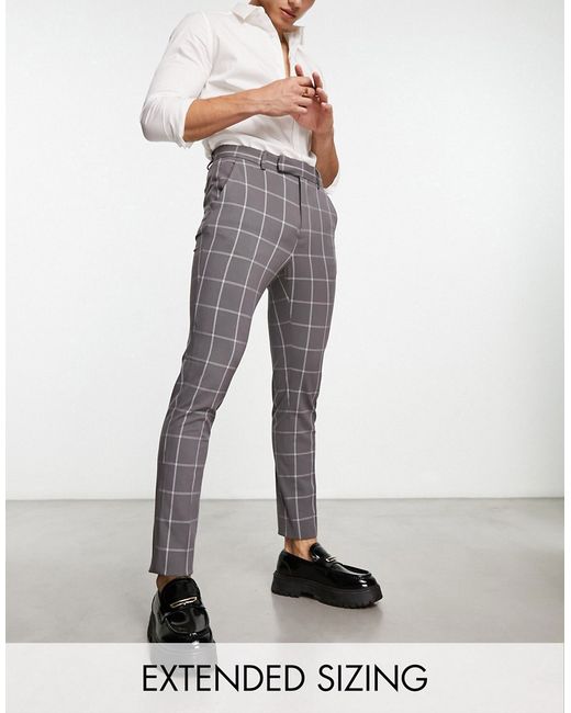 Asos Design super skinny smart pants in charcoal window pane plaid-