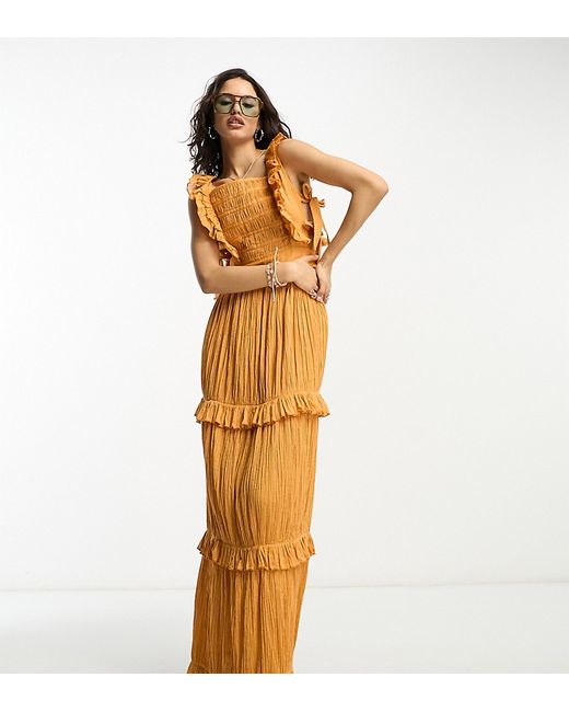 Reclaimed Vintage shirred ruffle maxi dress in spice