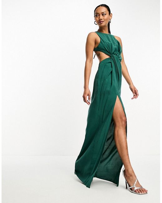 Asos Design washed twist side waist maxi dress with cut out back in forest