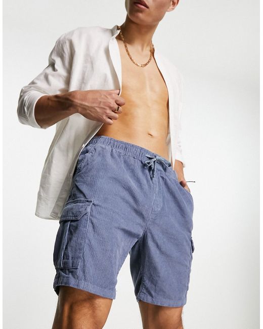 Brave Soul cord cargo shorts in pale