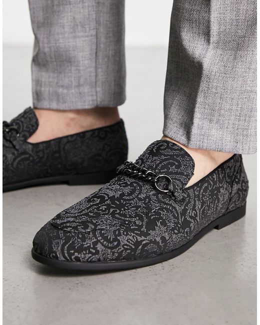 Asos Design loafers in charcoal velvet with snaffle-
