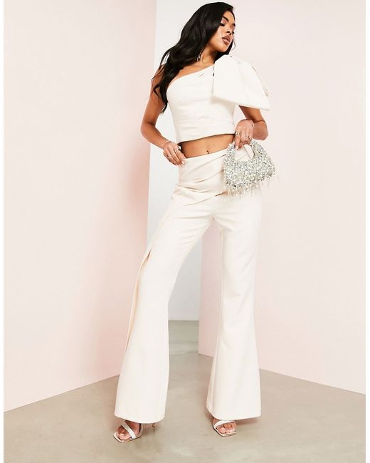 ASOS Luxe kickflare pants with drape detail in ivory part of a set-