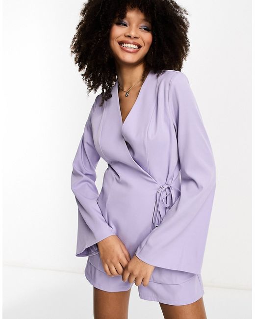 In The Style belted kimono tie front blazer in lilac part of a set-