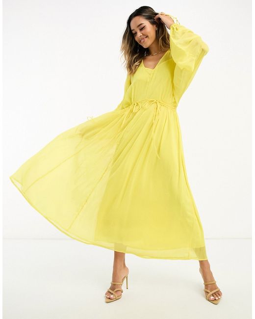 Never Fully Dressed balloon sleeve tie maxi dress in
