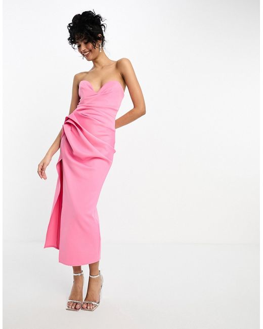 Asos Design bandeau hitched hip midi dress in coral