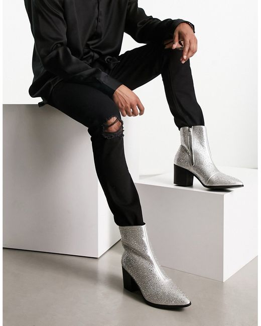 Asos Design heeled chelsea boots in with diamante details