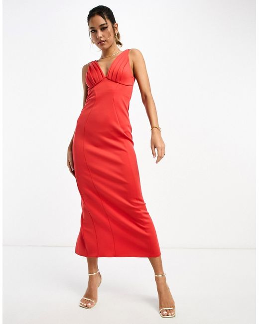 Asos Design pleated bust body-conscious midi dress in