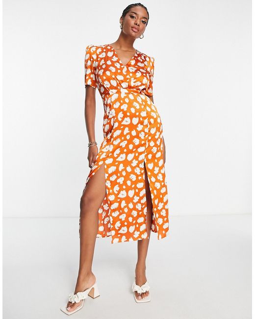 French Connection short sleeve midi dress in rust smudge print-
