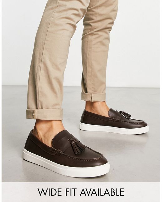 Asos Design Tassel loafers in faux leather with white sole