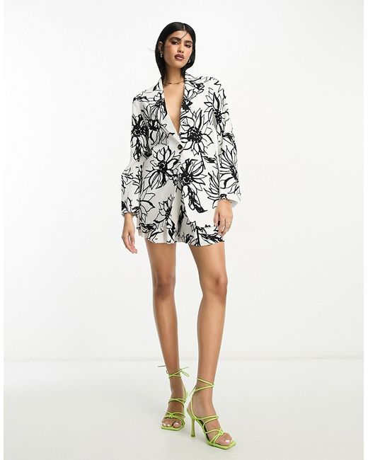 Asos Design linen sketchy floral slim fit suit blazer in