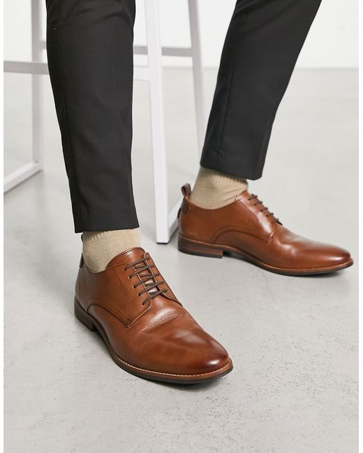 Dune London Striver lace-up derby shoes in tan leather-